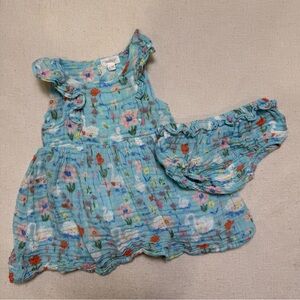 Angel Dear Baby 100% Cotton Muslin Floral Swan Kimono Dress & Bloomers 12-18M